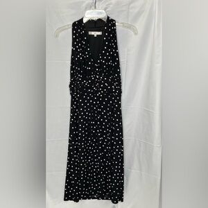 Evan Picone Women’s Midi Black Label Dress Black/White Polka Dot V Neck